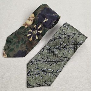 Lot Of 2 Green Plant/Floral Design Neckties Envoy Limited Edition Claiborne